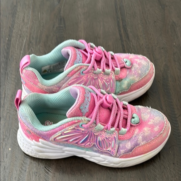 Skechers Kids' 11.5 Butterfly Pink Multicolor Sneakers with Heart Detail - Picture 1 of 9